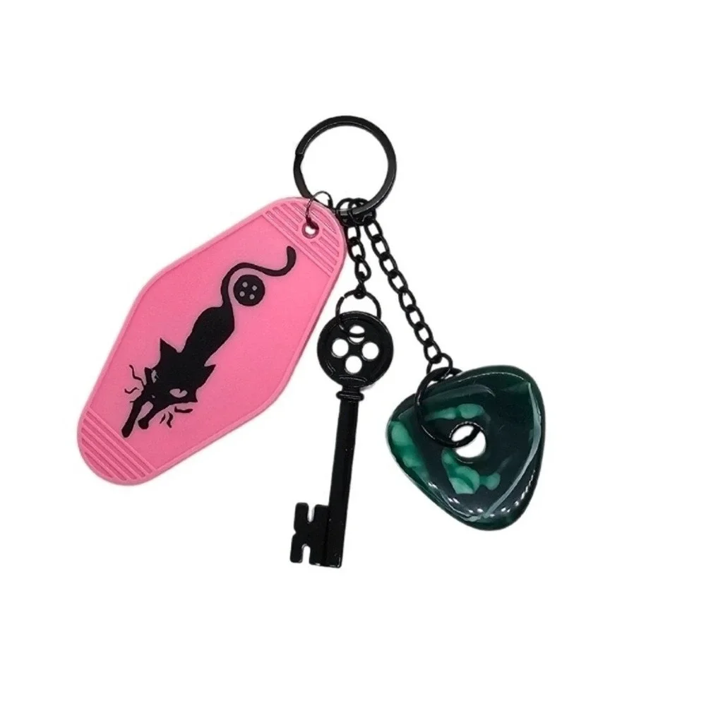 Coraline Inspired Keychain! Keys To The Pink Palace Apartments Tag Stone & Key